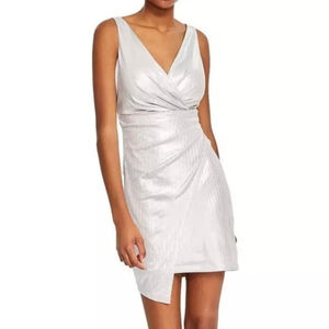 GUESS Women's Shimmer Gold Knit Faux Wrap Sheath Y2K Cocktail Dress